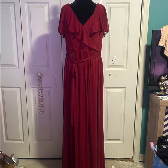 Azazie Red Ruffled Wedding Dress - Picture 1 of 4